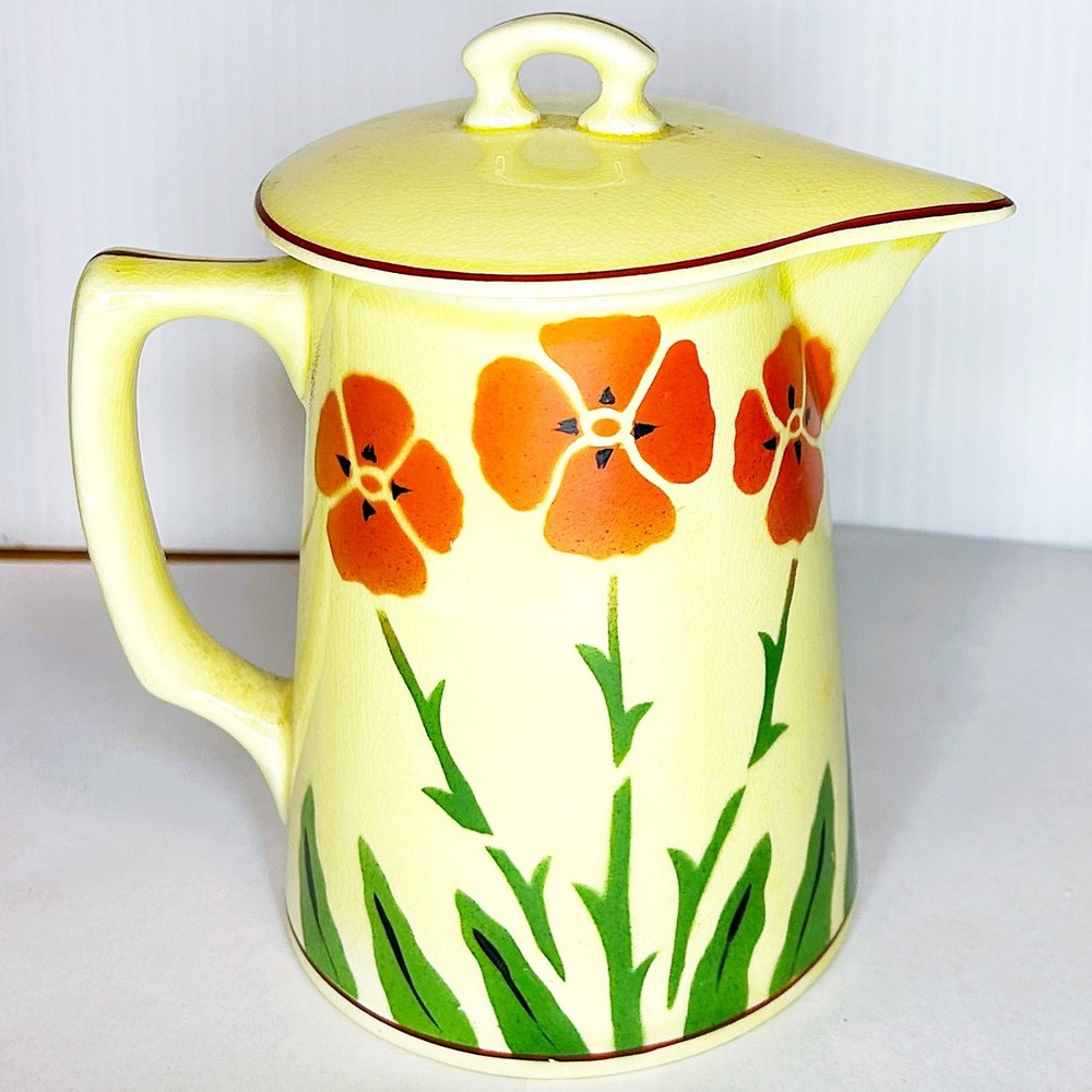 Vintage I L Duce Poppy Flower Lidded Pitcher 6.25" H Art‎ Deco